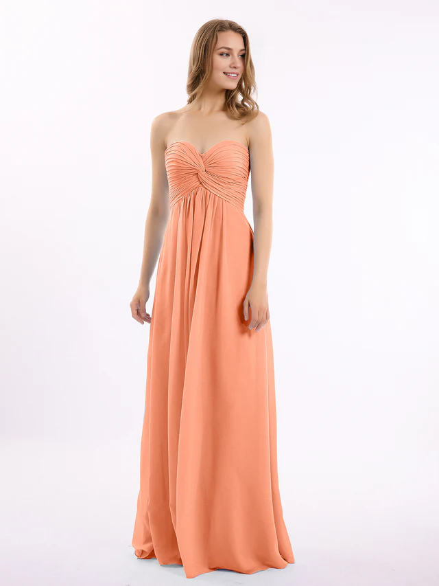 Shoulderless pleated chiffon bridesmaid dress - QIAIWAN Dress