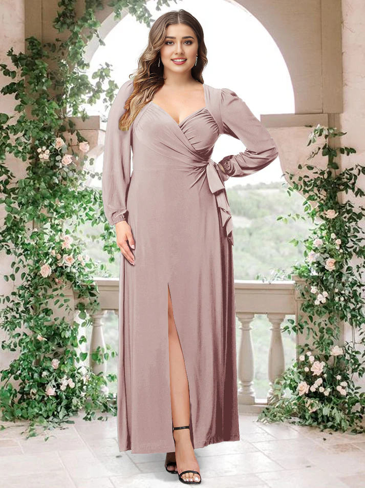 QIAIWAN Dress Sweetheart Long Sleeve Chiffon Bridesmaid Dress