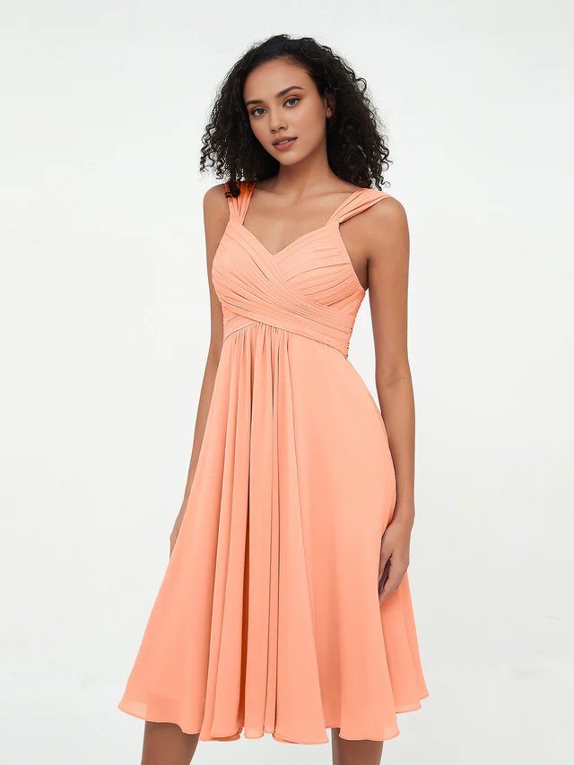 Chiffon sleeveless V-neck bridesmaid dress - QIAIWAN Dress