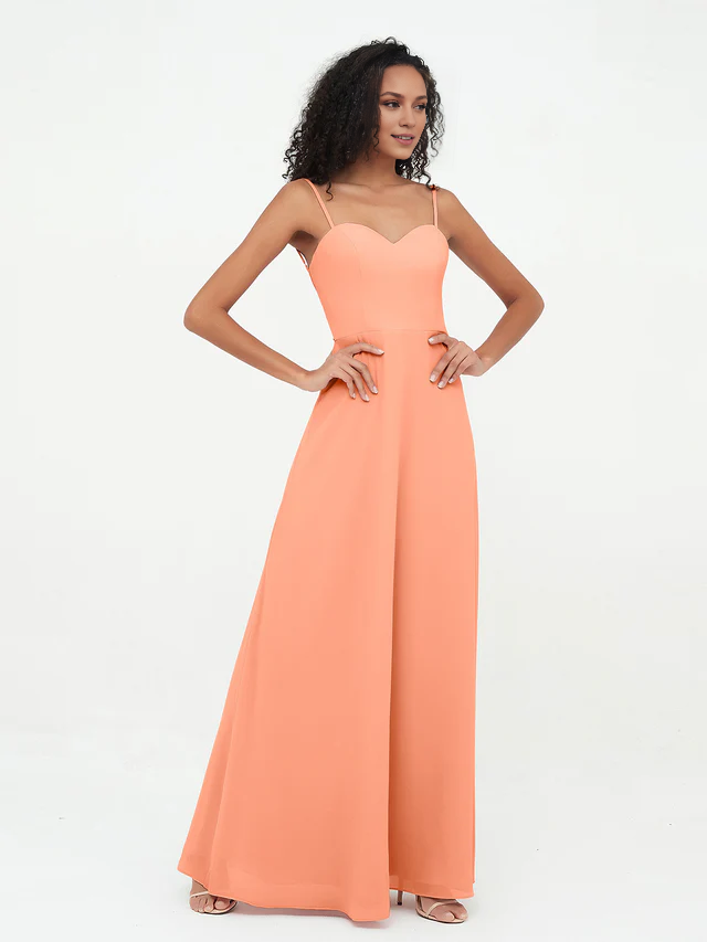 Thin shoulder strap sleeveless chiffon bridesmaid dress - QIAIWAN Dress