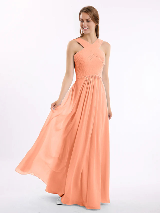 Chiffon sleeveless backless bridesmaid dress - QIAIWAN Dress