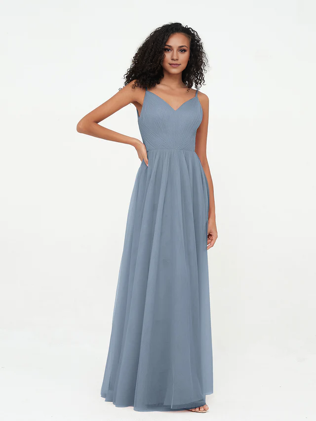 Chiffon pleated thin shoulder bridesmaid dress - QIAIWAN Dress