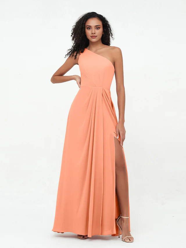 Single shoulder sleeveless split bridesmaid dress - QIAIWAN Dress