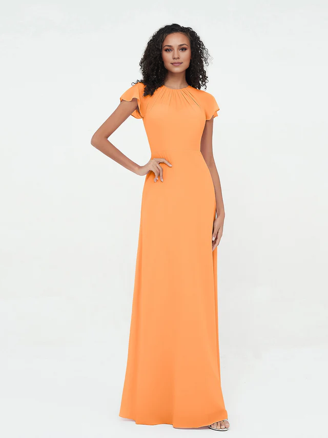 Chiffon backless short sleeved bridesmaid dress - QIAIWAN Dress