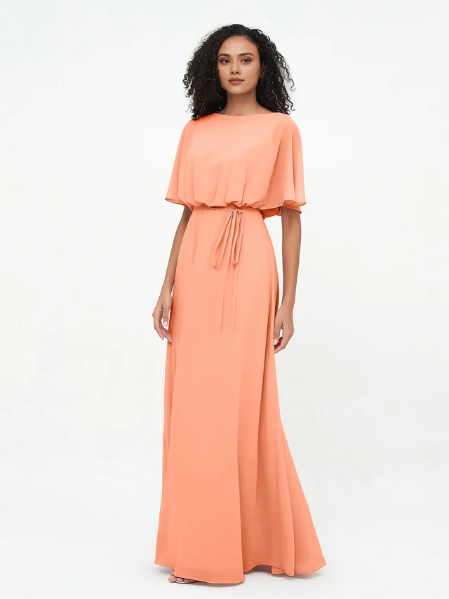Chiffon waist cinching bridesmaid dress - QIAIWAN Dress