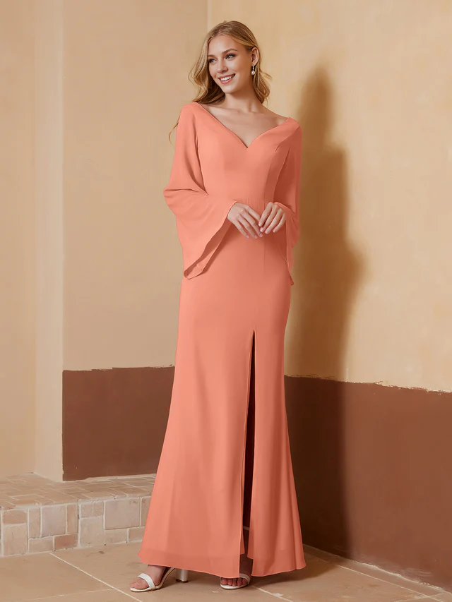 V-neck chiffon backless bridesmaid dress - QIAIWAN Dress