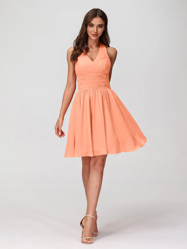 Chiffon camisole V-neck dress - QIAIWAN Dress
