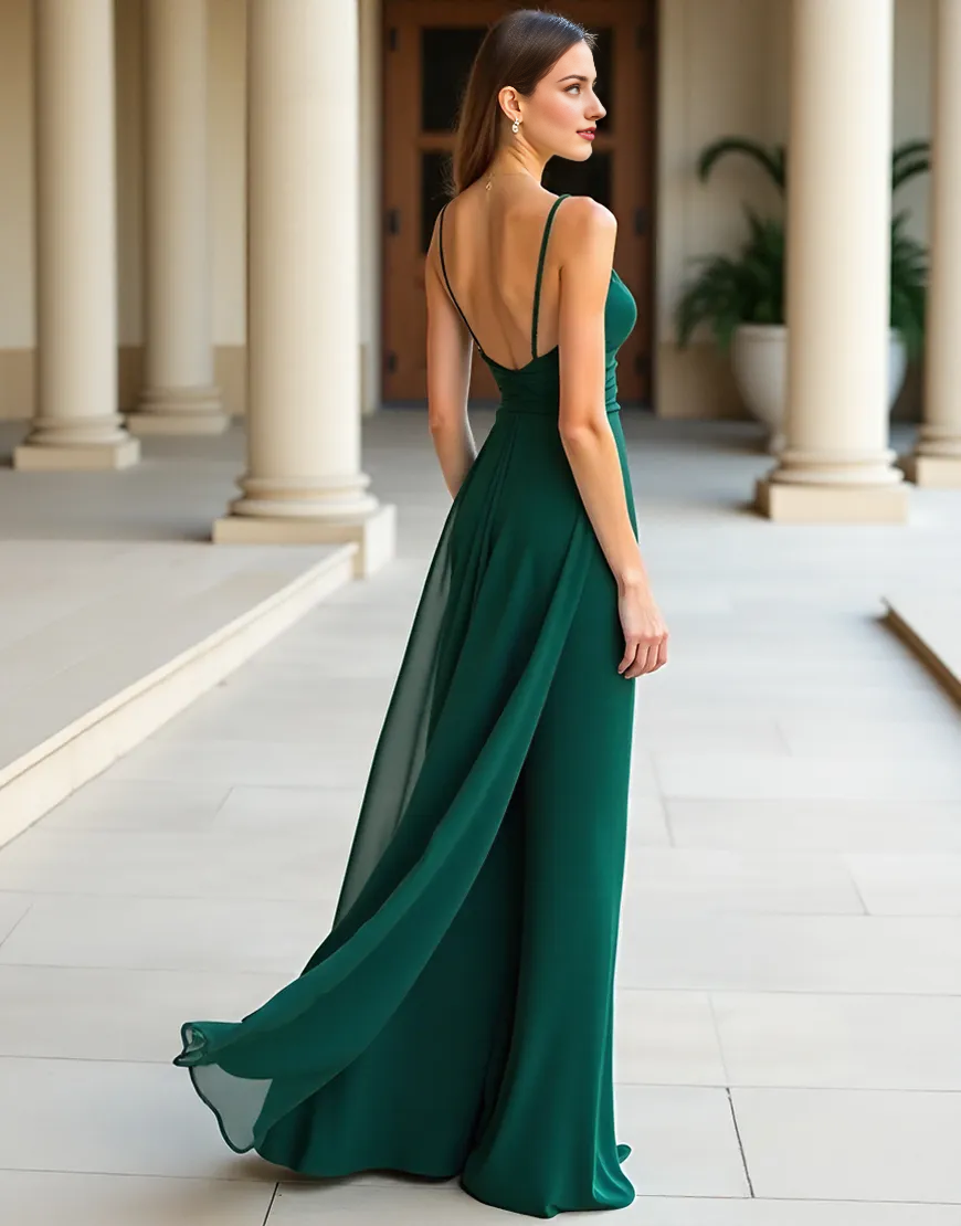 QIAIWAN slim shoulder strap sleeveless off shoulder backless split ball gown