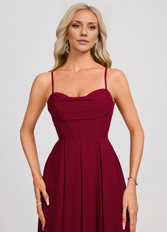 QIAIWAN Elegant Thin Strap A-line V-neck Chiffon Ball Dress