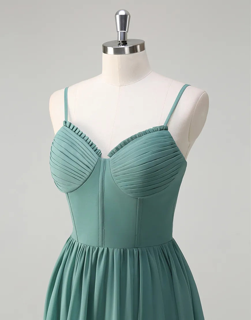 QIAIWAN Elegant Ruffle Chiffon Strap Sleeveless Ball Dress