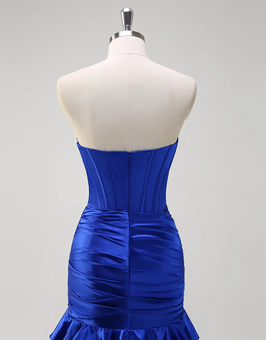 QIAIWAN Elegant Mermaid Off Shoulder Tight Satin Ball Dress