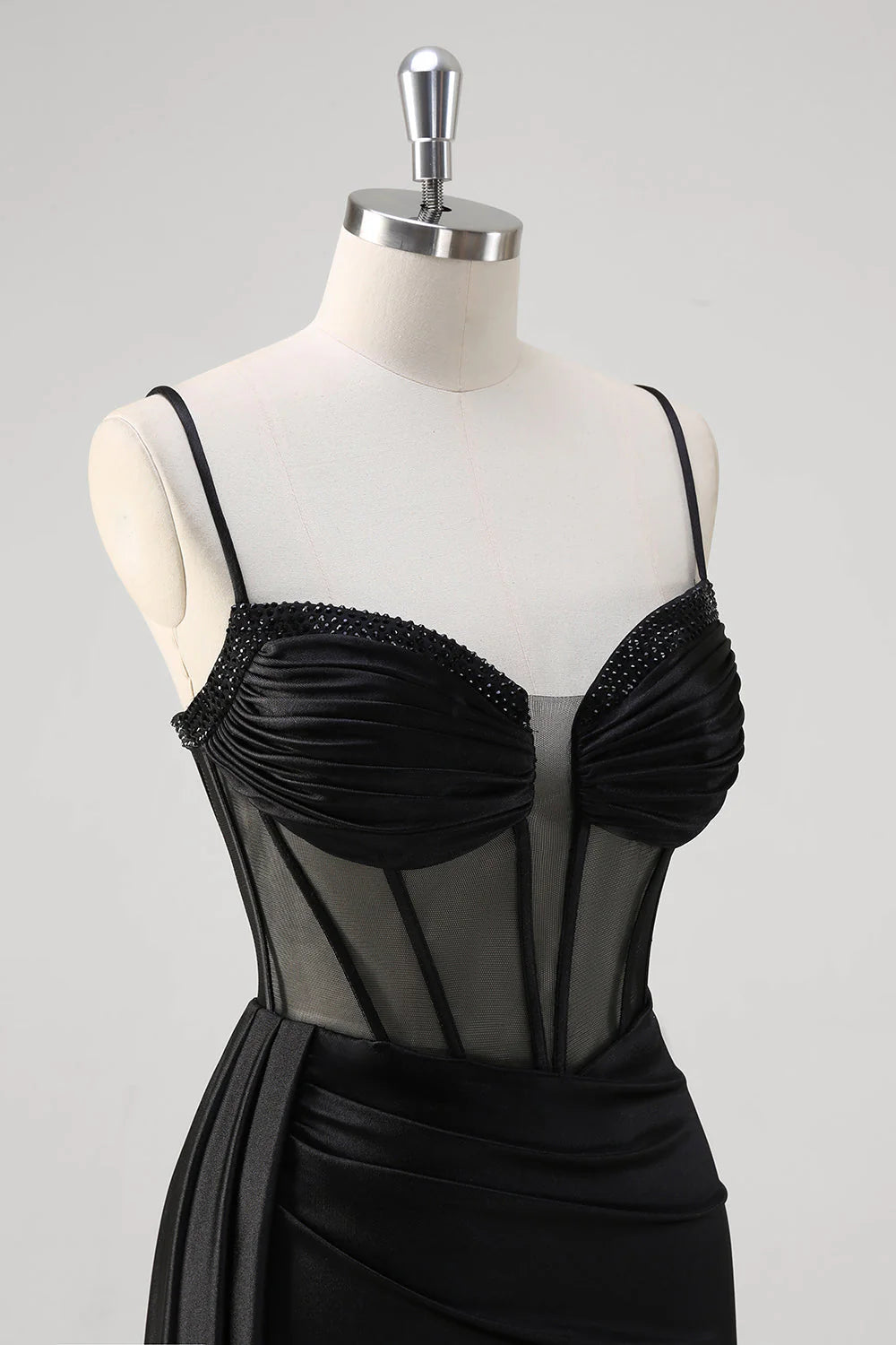 QIAIWAN Elegant Mermaid Transparent Tight Strap Evening Dress