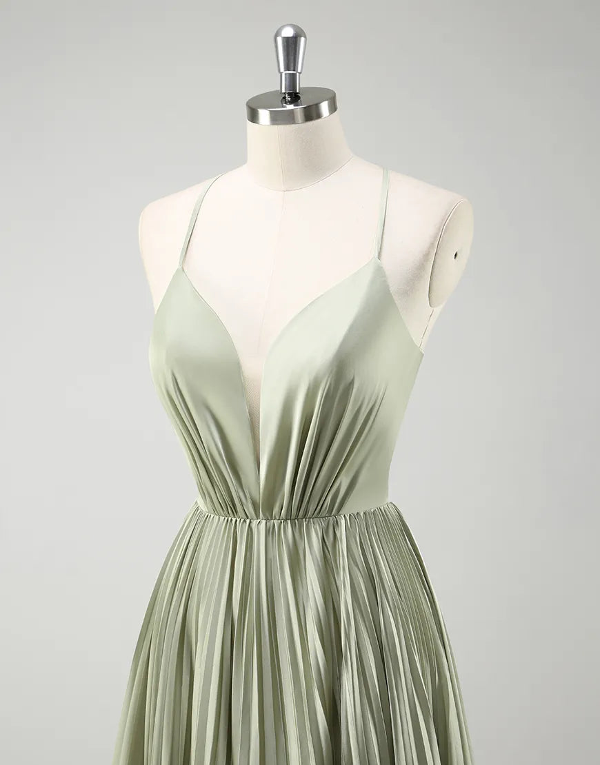 QIAIWAN elegant slim shoulder V-neck sleeveless A-line pleated ball gown