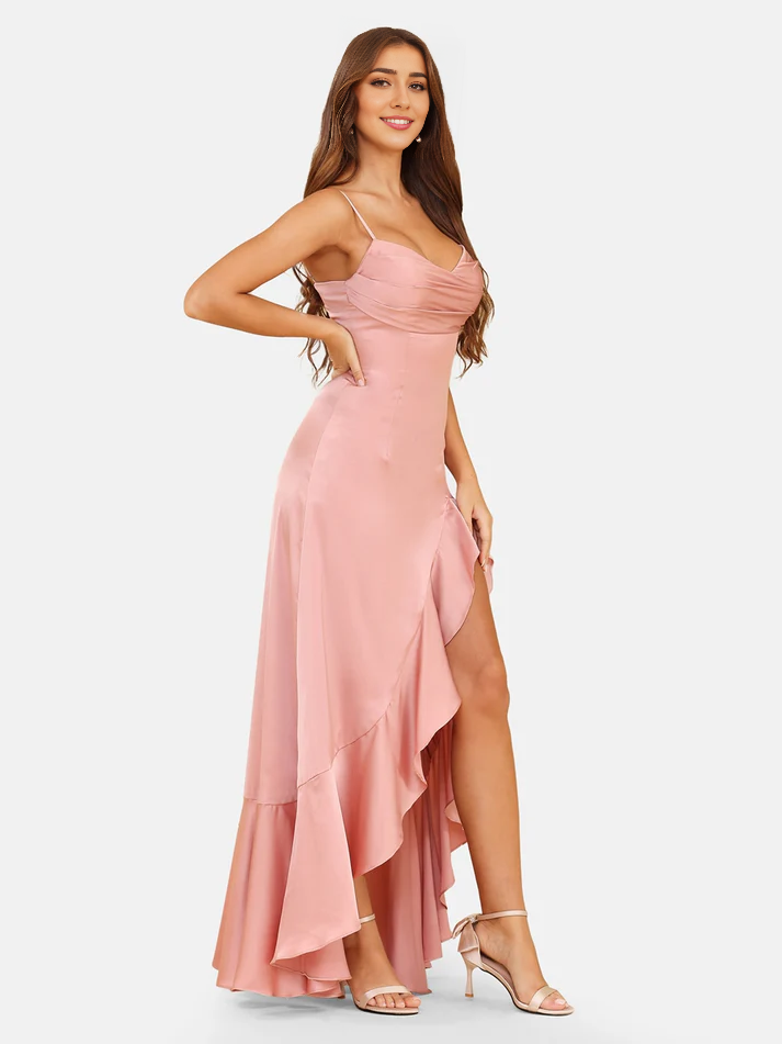 QIAIWAN Dress Ruffle Sleeveless Bridesmaid Dress