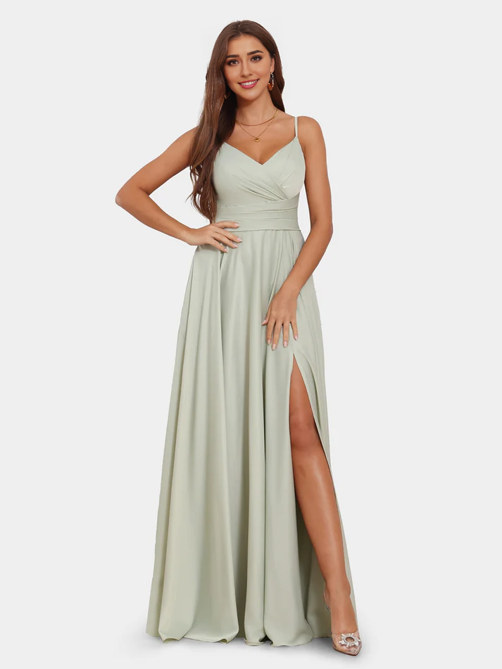 QIAIWAN Dress Sleeveless Thin Strap Bridesmaid Dress