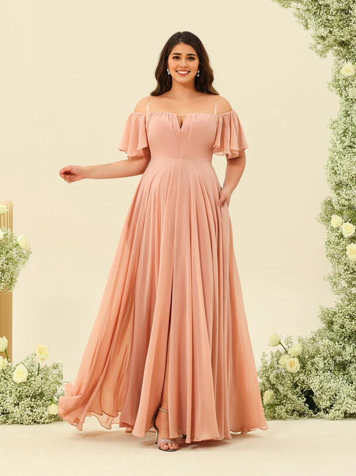 QIAIWAN Dress Elegant Short Sleeve Off Shoulder Bridesmaid Dress