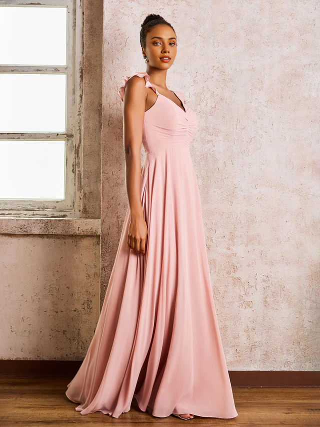 Sleeveless A-line chiffon bridesmaid dress - QIAIWAN Dress
