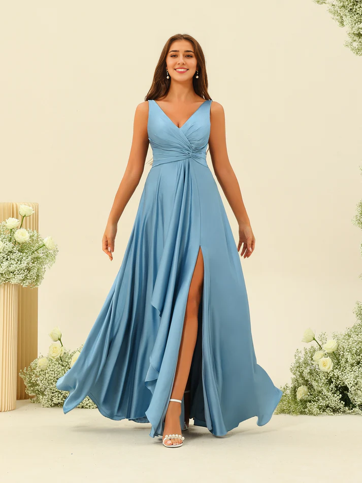 QIAIWAN Dress Elegant Ruffle Sleeveless Bridesmaid Dress