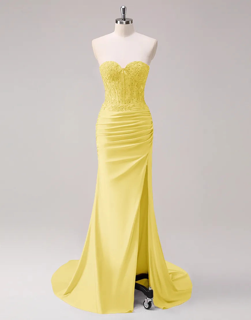 QIAIWAN mermaid tight fitting off shoulder sleeveless applique ball dress