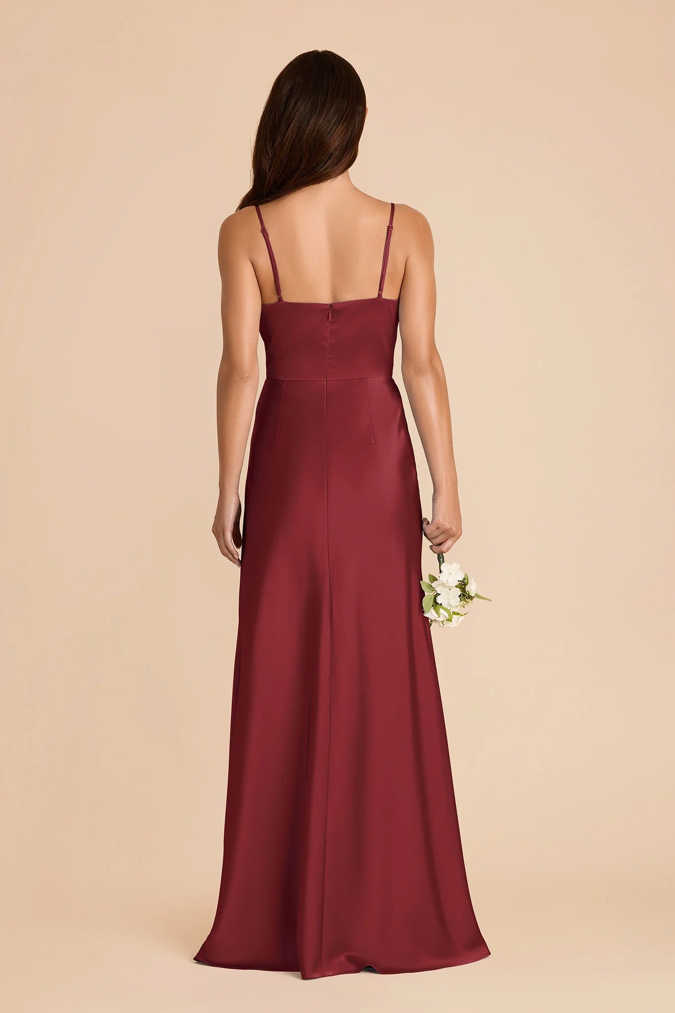 Chic Ruffled Satin V-Neck Spaghetti-Strap Open Back Floor Length Bridesmaid Dresses