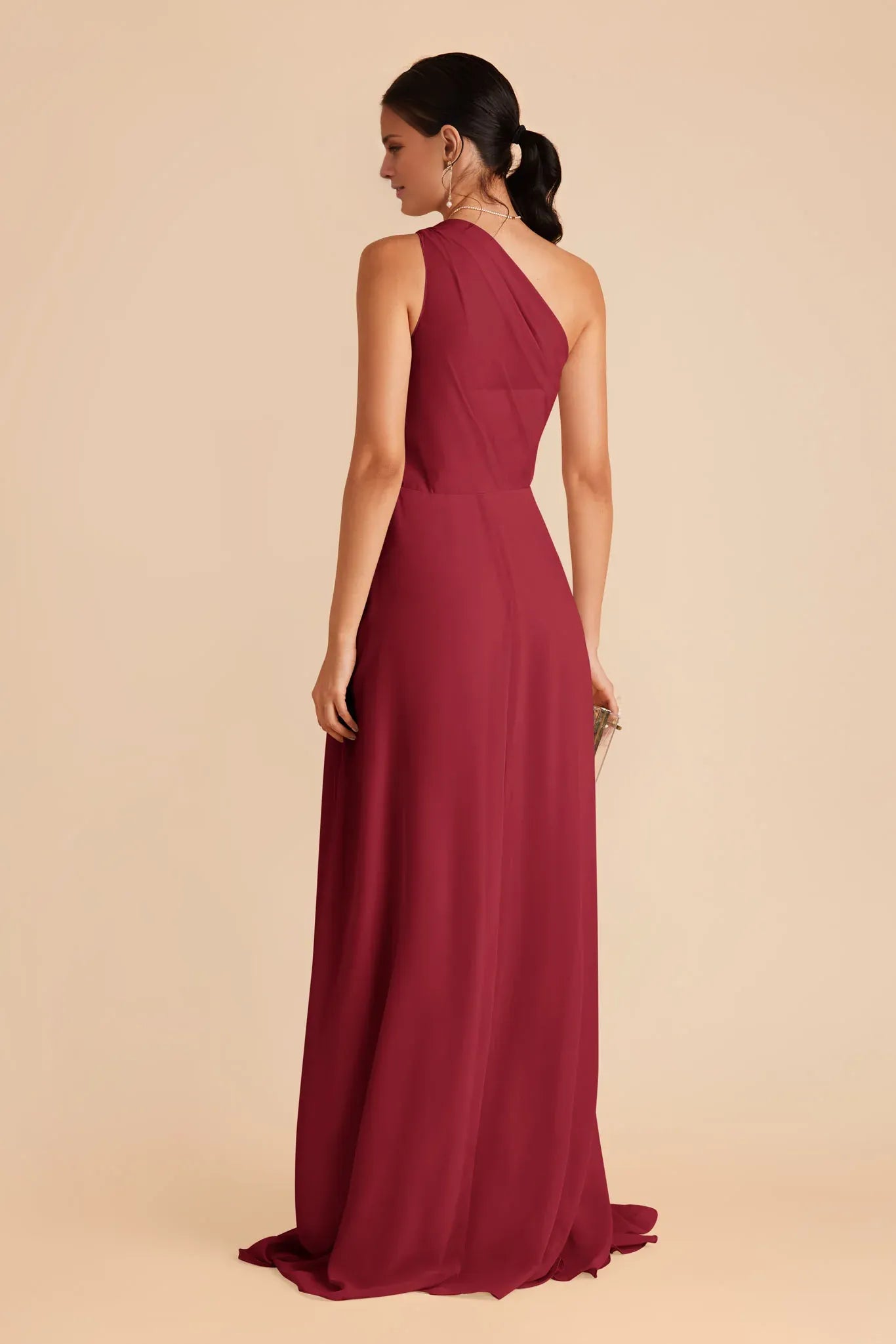 Elegant Flowy Chiffon One-Shoulder Sleeveless Open-Back Floor-Length Bridesmaid Dresses