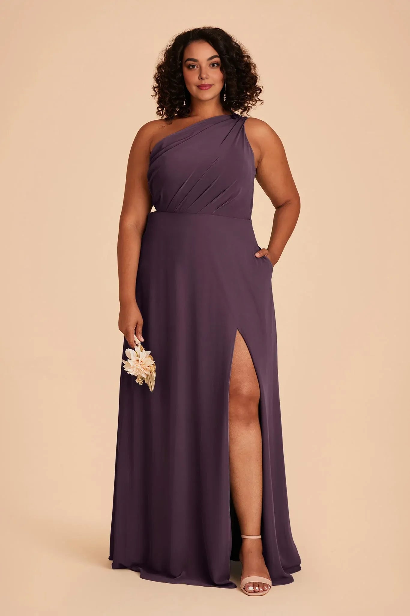 Graceful Plum One Shoulder Pleated Chiffon Maxi Bridesmaid Dress