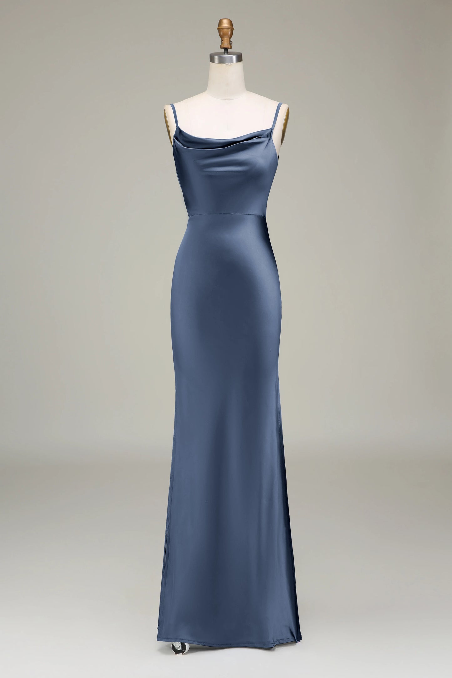 QIAIWAN's full of charm satin sleeveless thin shoulder strap backless ball dress