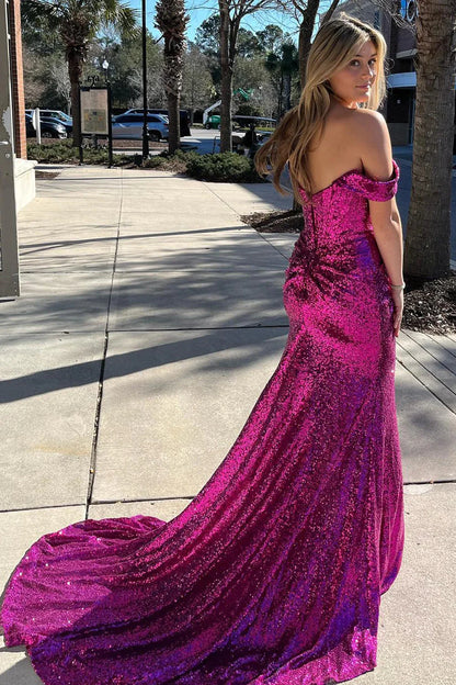 Sparkly Turquiose Corset Long Sequins Prom Dress with Slit