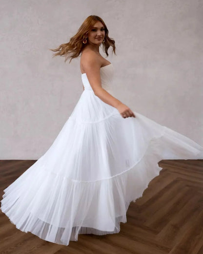 Fairy A Line V Neck Chiffon Long Wedding Dresses