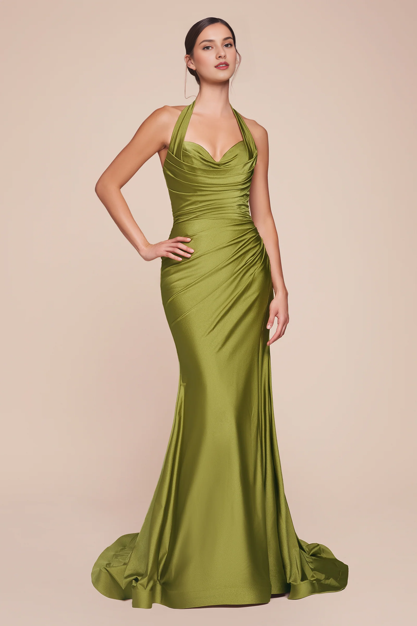 QIAIWAN Dress satin camisole sleeveless backless ball gown