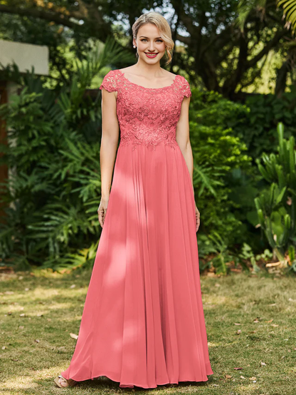A-line chiffon bridal mother dress with decal - QIAIWAN Dress