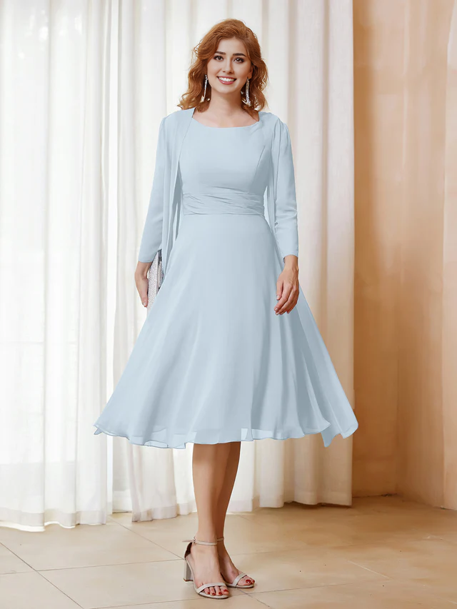 Chiffon pleated bridal mother's dress - QIAIWAN Dress