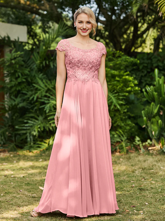 A-line chiffon bridal mother dress with decal - QIAIWAN Dress