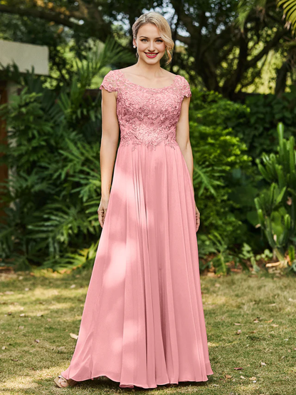 A-line chiffon bridal mother dress with decal - QIAIWAN Dress