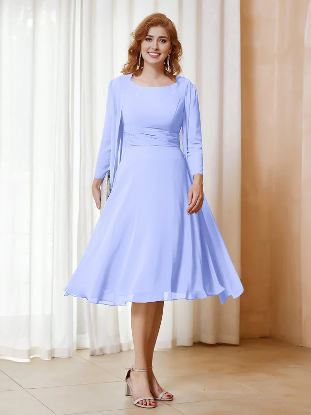 Chiffon pleated bridal mother's dress - QIAIWAN Dress