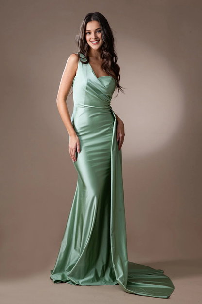 QIAIWAN Dress satin single shoulder sleeveless ball gown