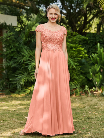 A-line chiffon bridal mother dress with decal - QIAIWAN Dress