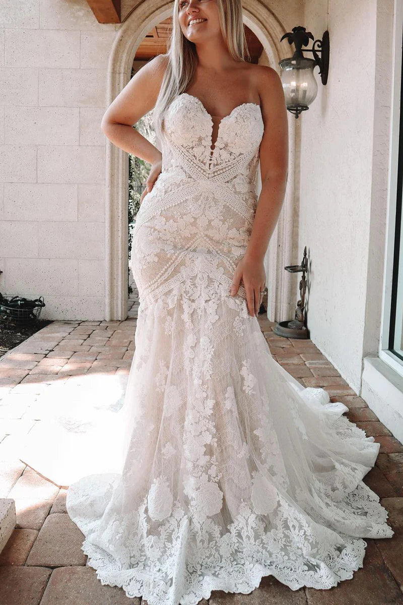 Charming Mermaid Sweetheart Lace Wedding Dresses