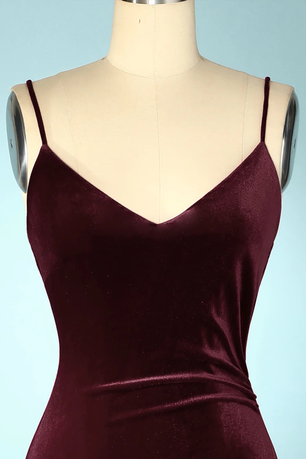 Burgundy Velvet V-Neck Slip Dress Evening Prom Dress