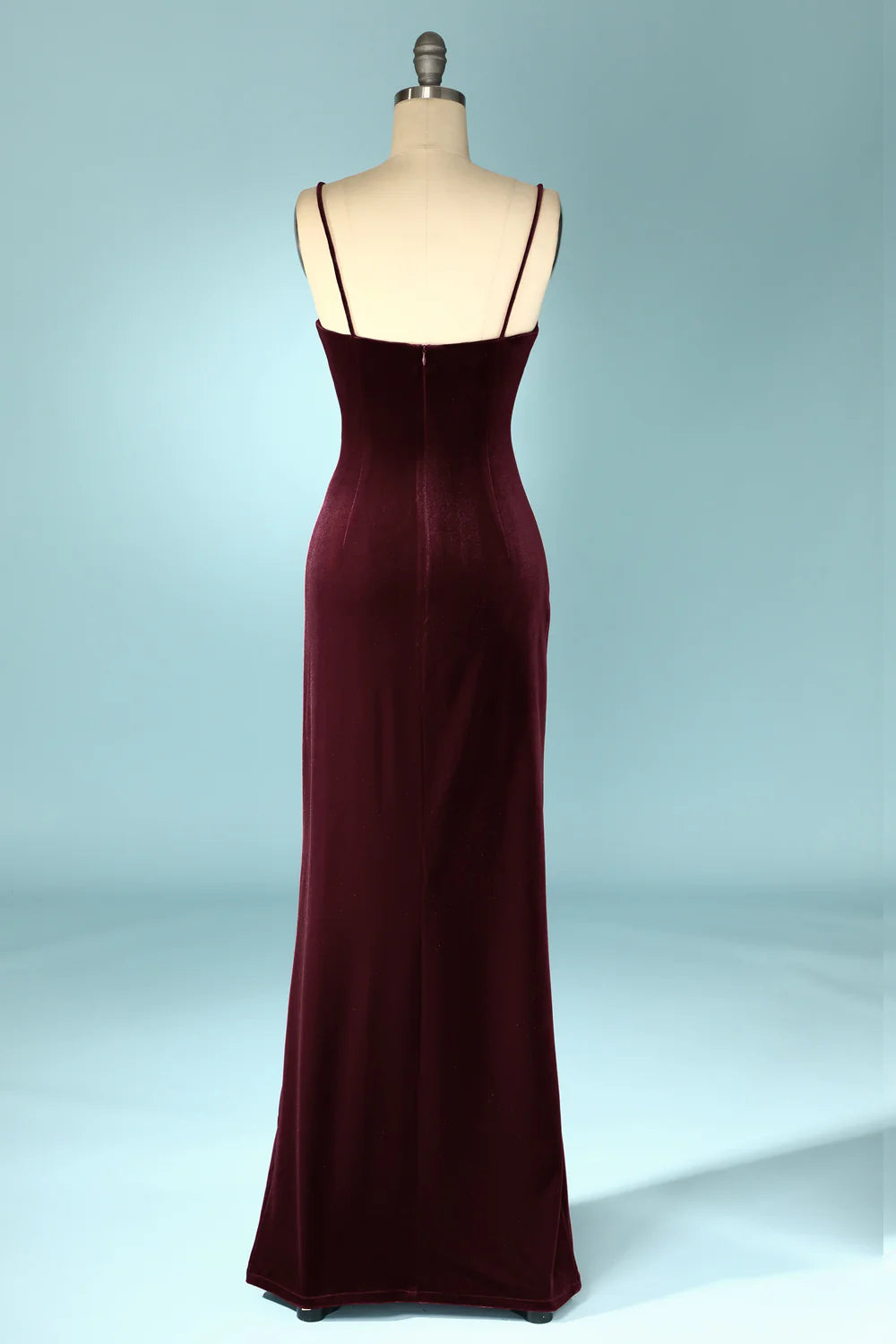 Burgundy Velvet V-Neck Slip Dress Evening Prom Dress