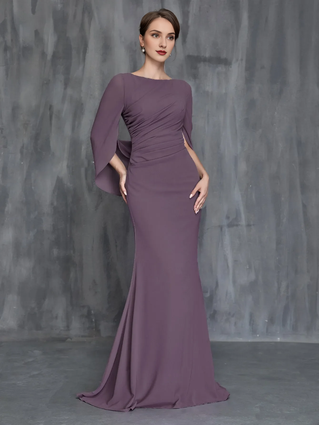 Elegant slim fit mermaid chiffon ball gown from QIAIWAN