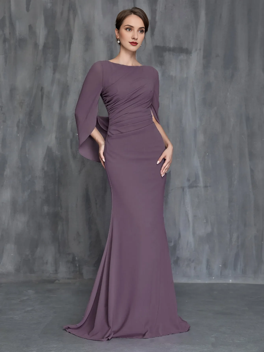 Elegant slim fit mermaid chiffon ball gown from QIAIWAN