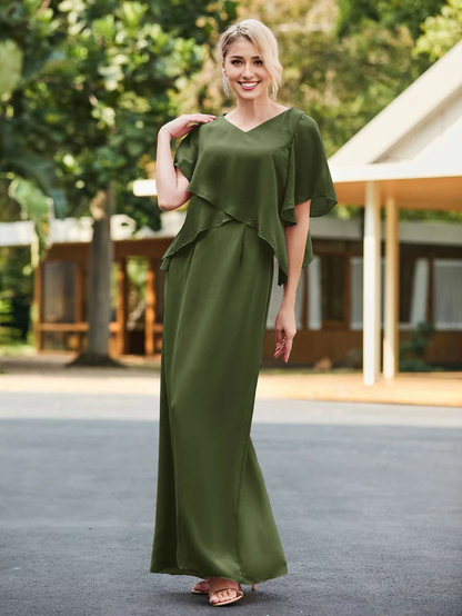 Chiffon V-neck Bridal Mother's Dress - QIAIWAN Dress