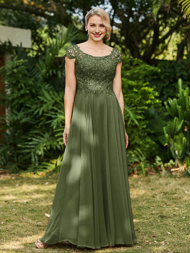 A-line chiffon bridal mother dress with decal - QIAIWAN Dress