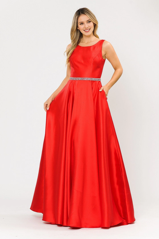 QIAIWAN Dress satin sleeveless backless ball gown