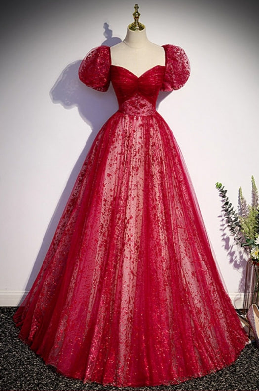 Dreamy Burgundy Bling Tulle Ballgown Prom Dress with Bling