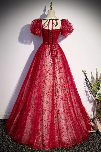 Dreamy Burgundy Bling Tulle Ballgown Prom Dress with Bling