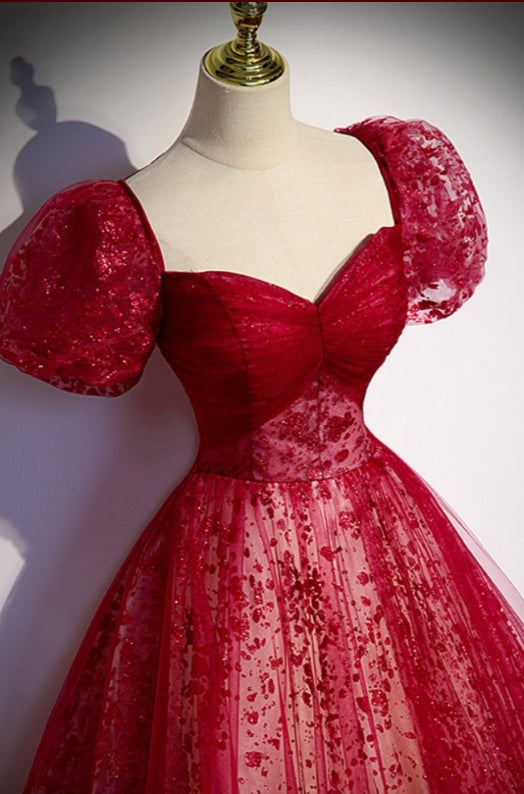 Dreamy Burgundy Bling Tulle Ballgown Prom Dress with Bling