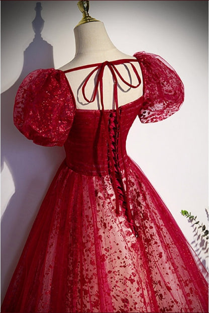 Dreamy Burgundy Bling Tulle Ballgown Prom Dress with Bling