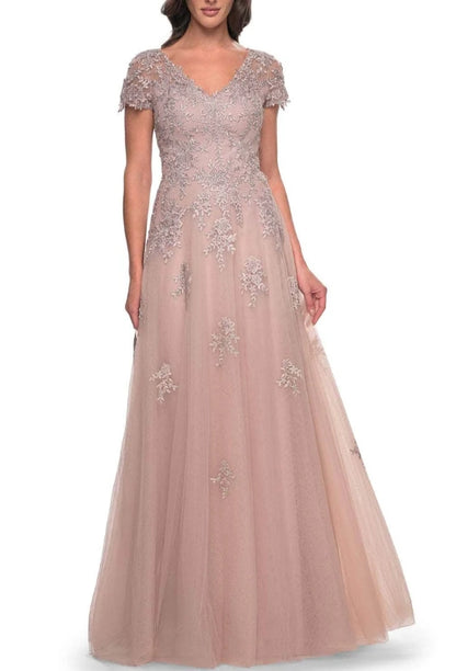 V-Neck Floral Formal Dress Long Lace Mother of the Bride Dresse